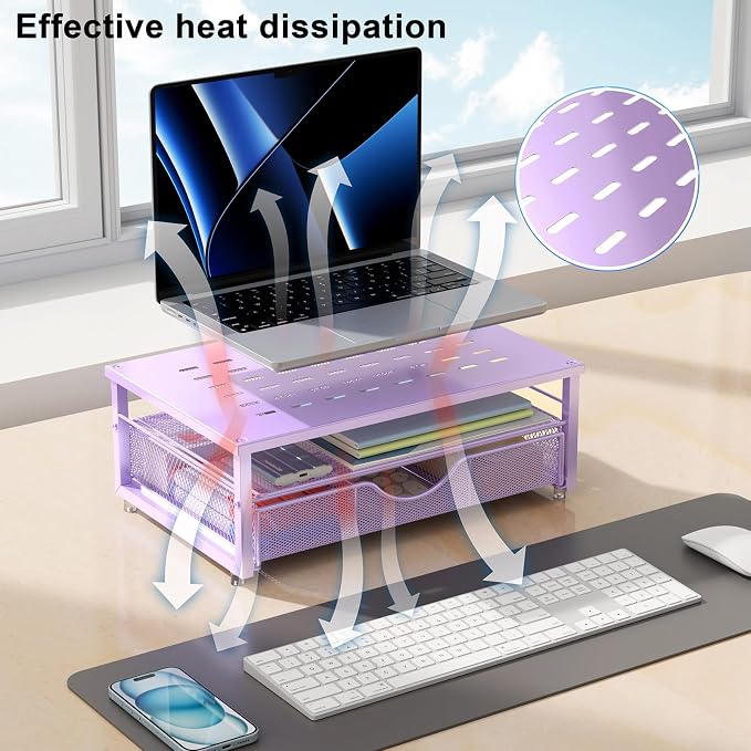 gianotter Computer Monitor Stand Riser with Drawer | Desk Organizers and Accessories Desk Accessories & Workspace Desktop Organizers Storage for Printer Stand (Purple)