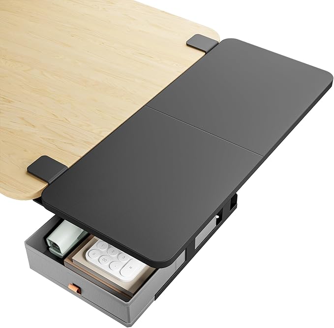 Desk Extender Tray, 28" x 12", with Storage Drawer, Large, Black | Desk Extension, Clamp on Desk Shelf, Clamp On Keyboard Tray for Office and Home, Workstation Organizer