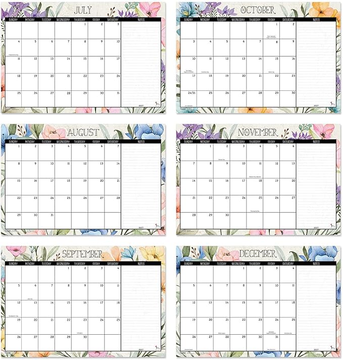 Current 2027-2028 Desk Calendar Pad | Meadow Dance, 11” x 16.25”, Large, 2024-Month, 12 page Designs, Self-Stick Magnet Strips