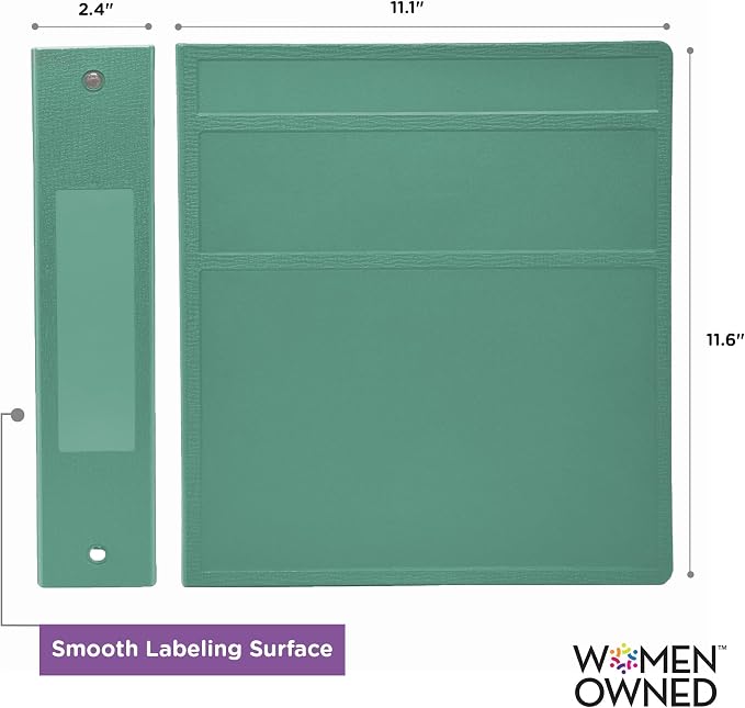 Carstens 2-Inch Heavy Duty 3-Ring Binder - Side Opening, Mint, Durable Plastic, No-Gap Rings, Waterproof Covers, No Pockets, Holds 300 Letter-Sized Sheets, BPA-Free, Made in USA (2827-3R), Case of 16