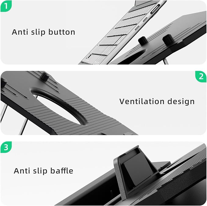 Laptop Stand for Desk, Phone Stand, Extended Laptops Riser, Elevator, 3 Height Adjustable, Rotatable Base, 10-17 Inches