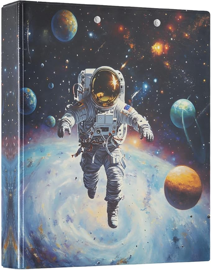 3 Ring Binder Astronaut Space Planet 1.5" Round Ring Binders View Binder with 200 Sheet for Kids School Supplies Women Men Office, 1 Pack