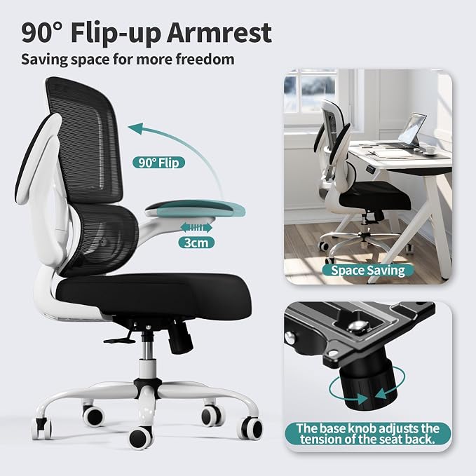 TRALT Office Chair - Ergonomic Desk Chair with Adjustable Lumbar Support, Mesh Computer Chair, Executive Chair for Home Office Comfortable Lumbar Support (1, White+Black)