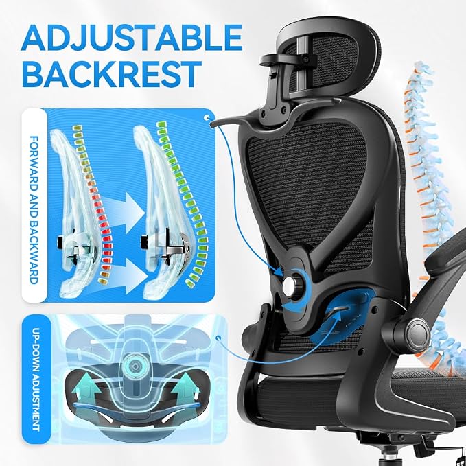 Ergonomic Office Chair, Mesh Home Office Desk Chairs with 3D Headrest | Freepub Computer Gaming Chair whit Adjustable High Back Lumbar Support, Executive Swivel chairs, 350LBS Capacity, Black