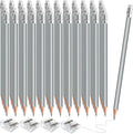 48 PCS Silver Colored Pencils with Eraser Pre Sharpened Pencil 2 HB - Ideal for Checking, Grading, Tests & Office/School Supplies (Silver)