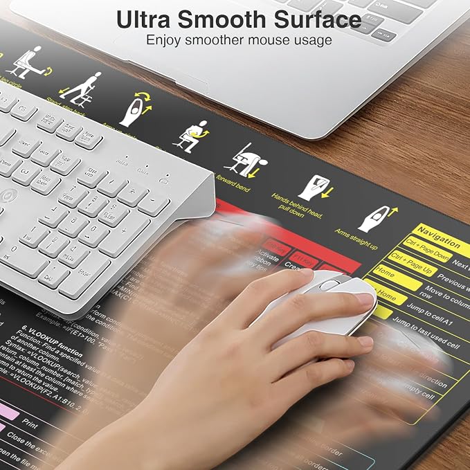 Excel Cheat Sheet Mouse Pad with Magnetic Wireless Charging, 31.5 x 15.8 in | Extended Excel Shortcuts Desk Writing Pad, Waterproof Ultra-Smooth Keyboard Mat, Non-Slip Base