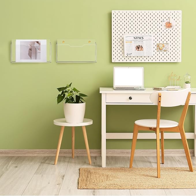Feifeiya 2Pcs Clear Acrylic File Holder Wall Mount Mail Magazine Organizer File Holders with Screw Wall Office Document Storage Magazine Brochure(14"x8.3"x1.2",Horizontal,Clear)