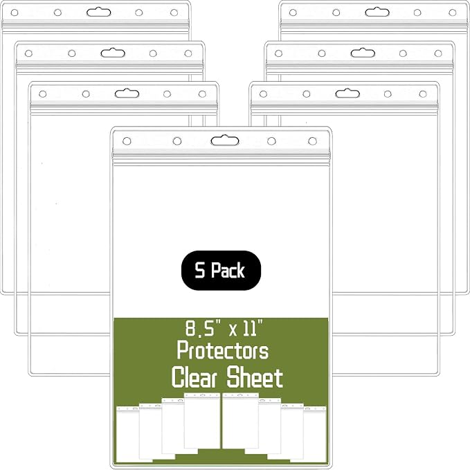 5 Pack Job Ticket Holders 8 1/2" x 11" Waterproof Zip Page Protectors Heavy Duty Dry Erase Document Storage Shop Ticket Holders (Vertical)