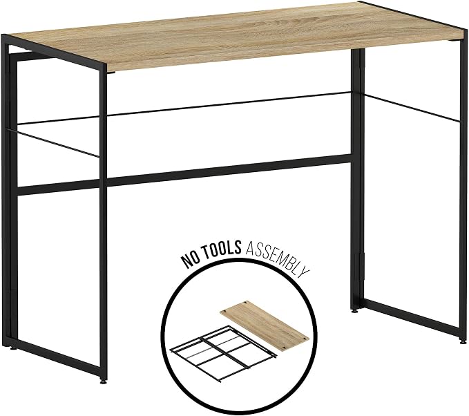 Furinno Riau No Tool/No Assembly/Folding Metal Frame Computer Desk, Sonoma Oak/Black