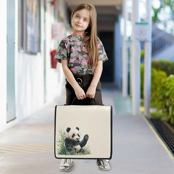 Panda Cute Animal 3 Ring Zipper Binder with Handle 1.5 inch Binder Organizer, Multi Pockets Office File Folder with Shoulder Strap 500 Sheet Capacity