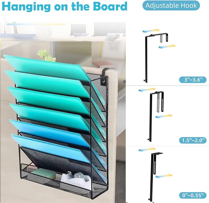 MINDEPOT 7-Tier Wall Hanging File Organizer Cubicle Hanging Organizer Mount File Holder, Mesh Magazine Document Mail Organizer Wall Organizer for Office School Home, Black