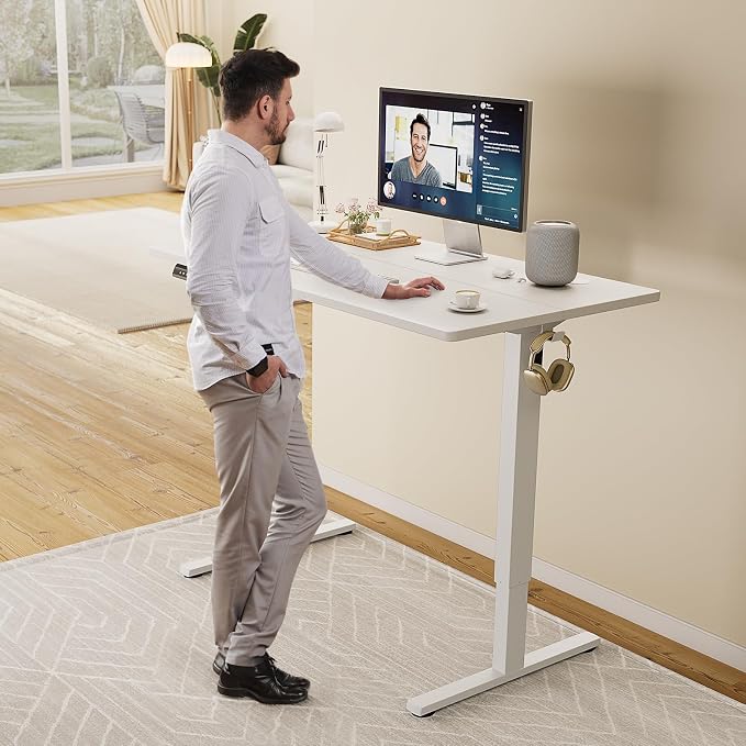 Sweetcrispy Electric Standing Desk, Computer Desk, 63x24 Inch | Adjustable Height, Splice Wood Board, 3 Memory Preset, Sit Stand Work Table for Home Office, White