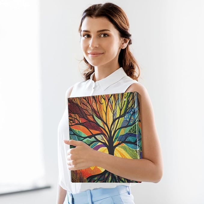 ALAZA 3 Ring Binder Colorful Abstract Tree Clipboard Round Ring Binder Holds 1.5 Inch Three Ring Binder Heavy Duty Ring Binders for Office Supplies, 1Pack