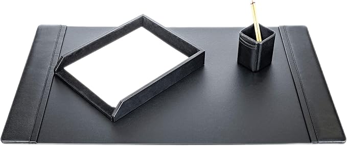 Dacasso Black Bonded Leather Luxury 3 Piece Desk Set - Blotter Pad & Desk Mat Organization Essentials - Executive Decor and Surface Protector