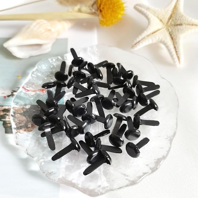 BlingKingdom 100 PCS Brad Paper Fasteners for Crafts, 0.3 x 0.6 Split Pin | Flexible, Durable and Sturdy, Round, Metal Brad Fastener for DIY Projects, Scrapbooking, Office (Black)