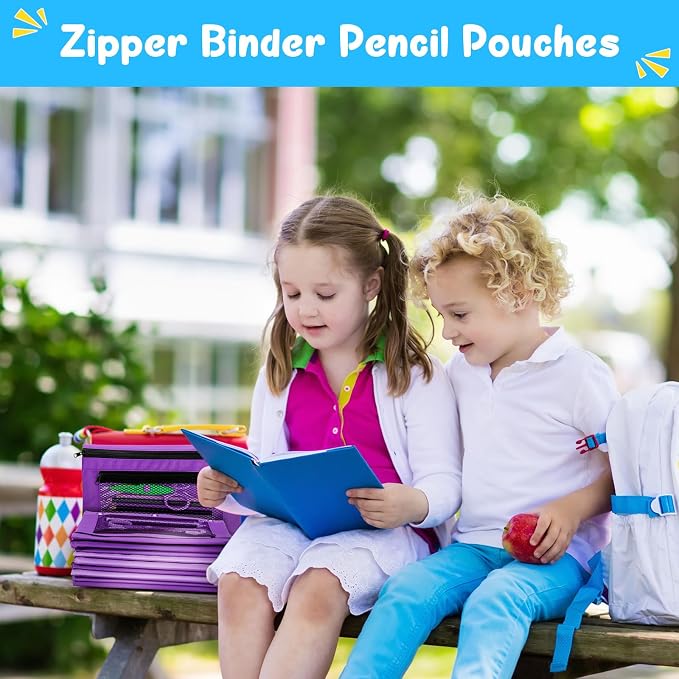 Zhehao 20 Pcs Pencil Pouch 10.24 x 7.28 Inch 3 Ring Binder Zipper Pouches Pencil Bags with Mesh Window Binder Pencil Case for Office School Students Supplies (Purple)