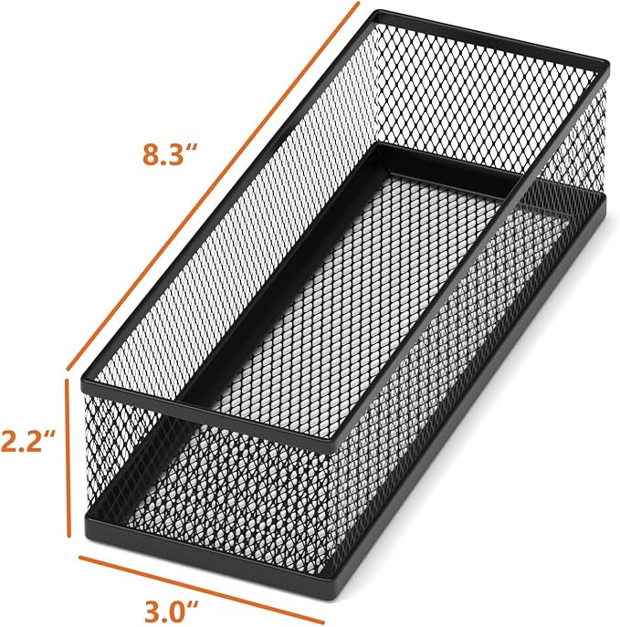 2 Pack Drawer Organizer for Desk, Small Office Supplies Pen Pencil holder, Metal Mesh Desktop Storage Trays for Office, Kitchen, Makeup, Vanity