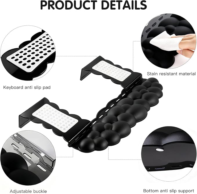 Black Acrylic Keyboard Stand with Wrist Rest，Detachable/Adjustable Width | Ergonomic Cloud Wrist Rest Keyboard Support，Width Adjustment 9.7-16.8 in,for Laptop,Office Desk - Portable Comfortable Typing