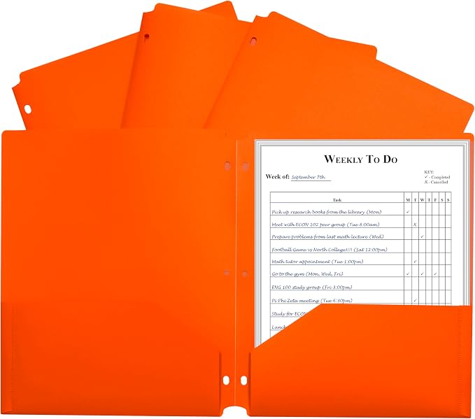 C-Line Two-Pocket Heavyweight Poly Portfolio Folder with Three-Hole Punch, Box of 25, Orange (33932-25)