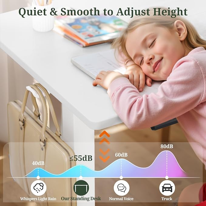 48 x 24 in Electric Standing Desk - Memory Height Adjustable | Ergonomic Sit-to-Stand Rising Computer Table Gaming Workstations with 2 Hooks and Wire Hole for Home Office, White