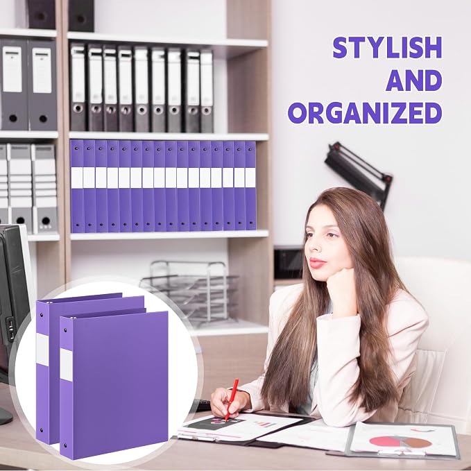 Henoyso 24 Pcs 1.5 Inch 3 Ring Binders, Letter Size,Purple | Binders Bulk, Holds 350 Sheets, Round Rings, Durable Flexible PP Plastic Covers, Pockets Labels, School Office Supplies
