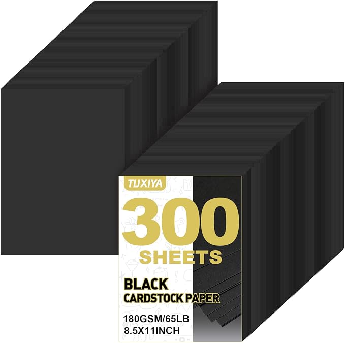TUXIYA 300 Sheets Black Cardstock Paper,8.5" X 11" Card Stock 180 GSM/65 LB | Cardstock Printer Paper Construction Paper Black Card Stock for Art, Invitations, DIY Cards, Watercolor & Craft Projects