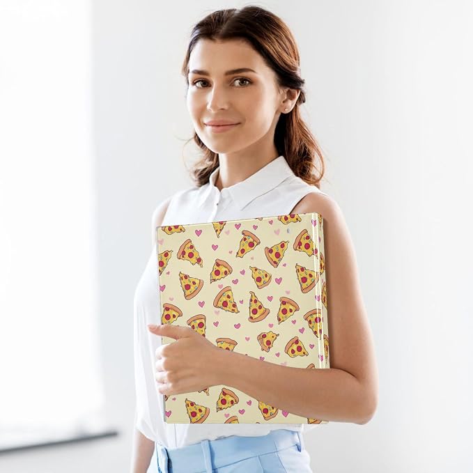 Pizza Cheese Yellow Round Ring Binders 1.5 Inch Tomatoes Mushroom 3 Ring Clipboard Binder for Office School Work Supplies File Folder Document 200 Sheet Capacity Easy Open 2 Pieces