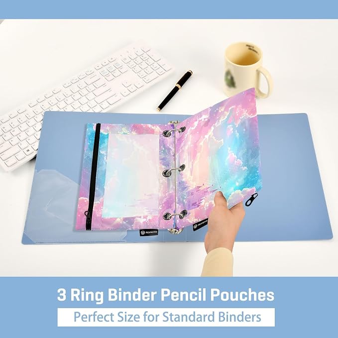 Princess Castle Pink Sky Pencil Pouch for 3 Ring Binder, 2 Pack Waterproof Pencil Bags Clear Window Pencil Case Zipper School Office Supplies