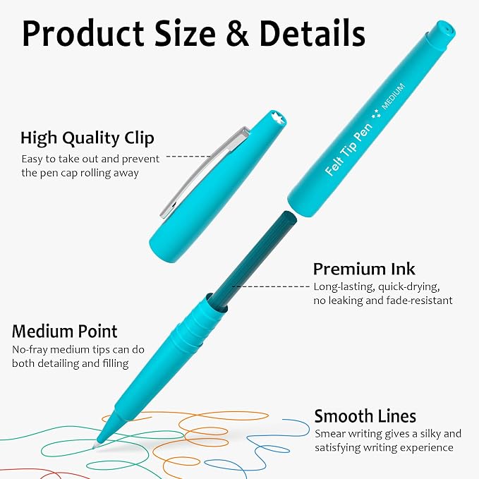 Lelix Felt Tip Pens, 40 Colored Pens with Case, Medium Point, Felt Tip Markers Pens for Journaling, Writing,Drawing, Note Taking, Planner, Perfect for Art Office and School Supplies
