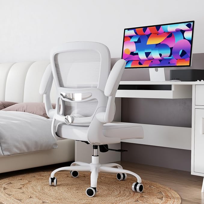 TRALT Office Chair - Ergonomic Desk Chair with Adjustable Lumbar Support, Mesh Computer Chair, Executive Chair for Home Office Comfortable Lumbar Support (1, White White)