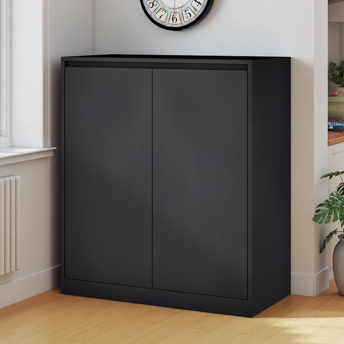 AMERLIFE Storage Cabinet with 2 Doors, 32 x 16 x 36 Inch | Modern Storage Case and Display Shelf for Collectibles, Black