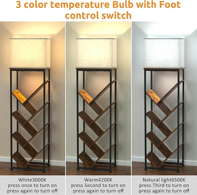Cutogxon Tree Bookshelf with Light - 8 Tier Floor Standing Tree Bookshelf for Hardcover Books Three Types of Light