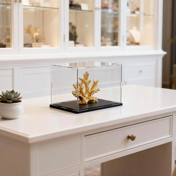 Large Acrylic Display Case, Clear Acrylic Display Box with Matte Base, Dustproof Collectible Storage Cases, DIY Easy Assembly Showcase for Figures, Models, Collectibles, 14 x 10 x 10 inch