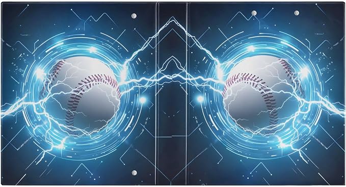 3 Ring Binder Baseball Lightning 1.5" Round Ring Binders View Binder with 200 Sheet for Kids School Supplies Women Men Office, 1 Pack