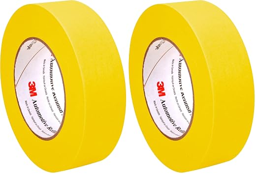 3M Automotive Refinish Masking Tape 388N, 06654, 36 mm x 55 m, Yellow, Crepe Backing, Moisture Resistant, Multi-Purpose (Pack of 2)
