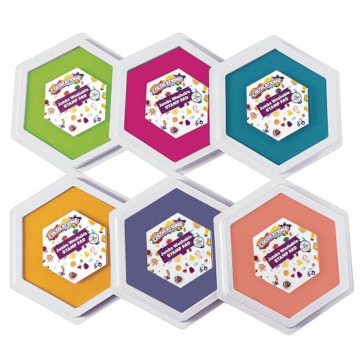 Colorations Jumbo Large Washable Stamp Pads for Kids, Rubber Stamps, 6 x 7" | Ages 2+, Non-Toxic, Arts & Crafts, Teachers, Handprints, 6 Colors, DIY, Craft Ink Pad for Stamps, Scrapbooking