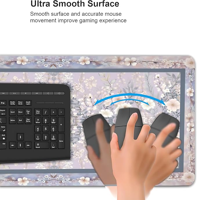 Floral Aesthetic Rose Gaming Mouse Pad, Purple Rug Desk Mat with Anti-Slip Base & Stitched Edges, Office & Home Desk Decor for Women, 35.4" x 15.7" in Computer Desktop Mat
