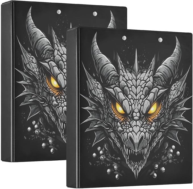 JIPONI 3 Ring Binder Dragon Head Silver 1 Inch Round Binders for Men Women Students, Cute File Organizer for Office Home School
