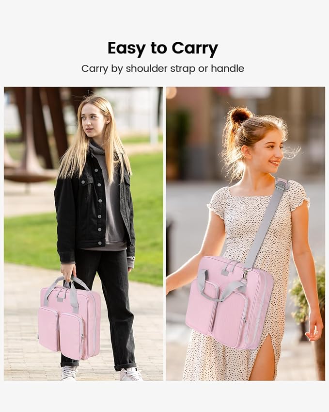 4 Inch Zipper Binder 3 Ring with Shoulder Strap,Tough/Multi-Pocket | Binder Bag with Laptop organizer for School Travel,Fit 13" MacBook & Tablet,800 Sheets Capacity,Water Resistant,Pink