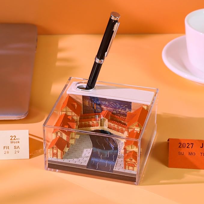 3D Time Piece Calendar, 2027 Desk Calendar With LED Light, 3d Tree Memo Pad Creative Desk Calendar, Christmas Gift for Colleague Friend, Desktop Decoration (Venice)