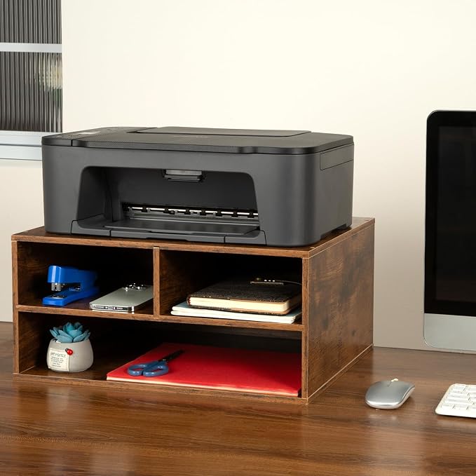 EMERIT Printer Stand Shelf with Storage Wood Desk Paper Organizer for Home/Office, Printer Riser, 2 Tier