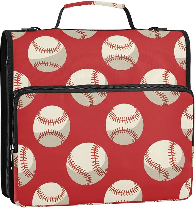 Baseball Balls Red 3 Ring Binder Bag 1.5 inch Binder Organizer with Zipper Shoulder Strap 500 Sheet Documents Storage for School Office
