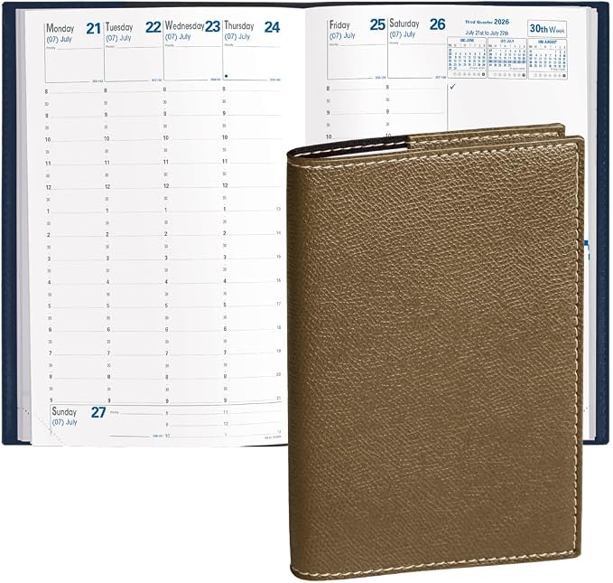 Quo Vadis 2026 Minister - Weekly/Monthly Planner - 12 Months, Jan. to Dec. - 6 1/4 x 9 3/8" - Grained Faux Leather Club Bronze Cover- Time Management Appointment Organizer