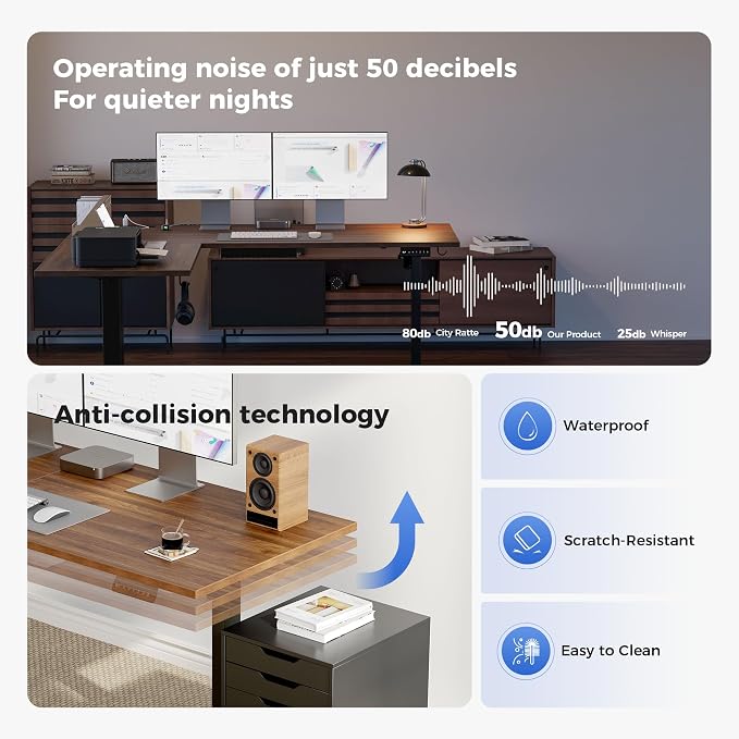 Agilestic 63 x 55 Inch L Shaped Standing Desk with Powerstrip, Dark Walnut | Outlets, Cable Management, Corner Desk, Ample Workspace, Memory Presets, Hooks, Stable Steel Frame,176 lbs, Splice Board