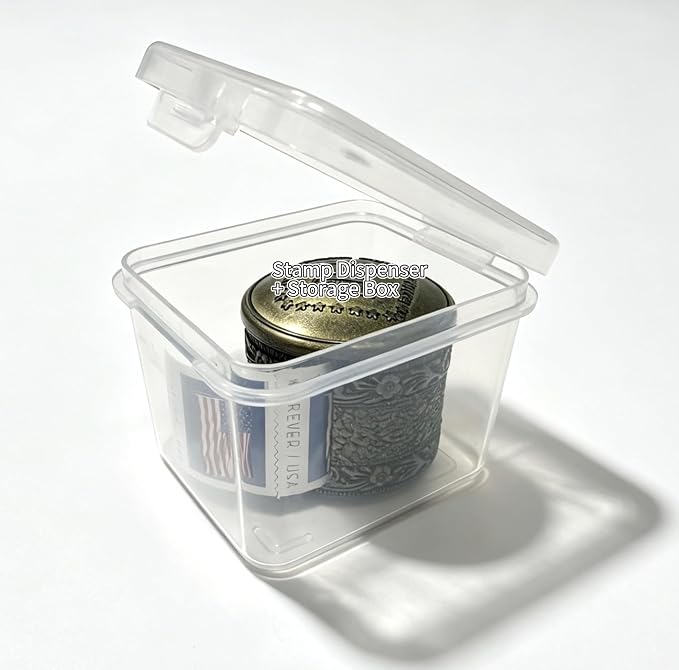 Roll Stamp Dispenser,Roll of 100 Stamps Dispenser,Stamp Roll Dispenser with a Small Storage Box,Perfect for Office & Home Desk Decoration (No Stamps Included)