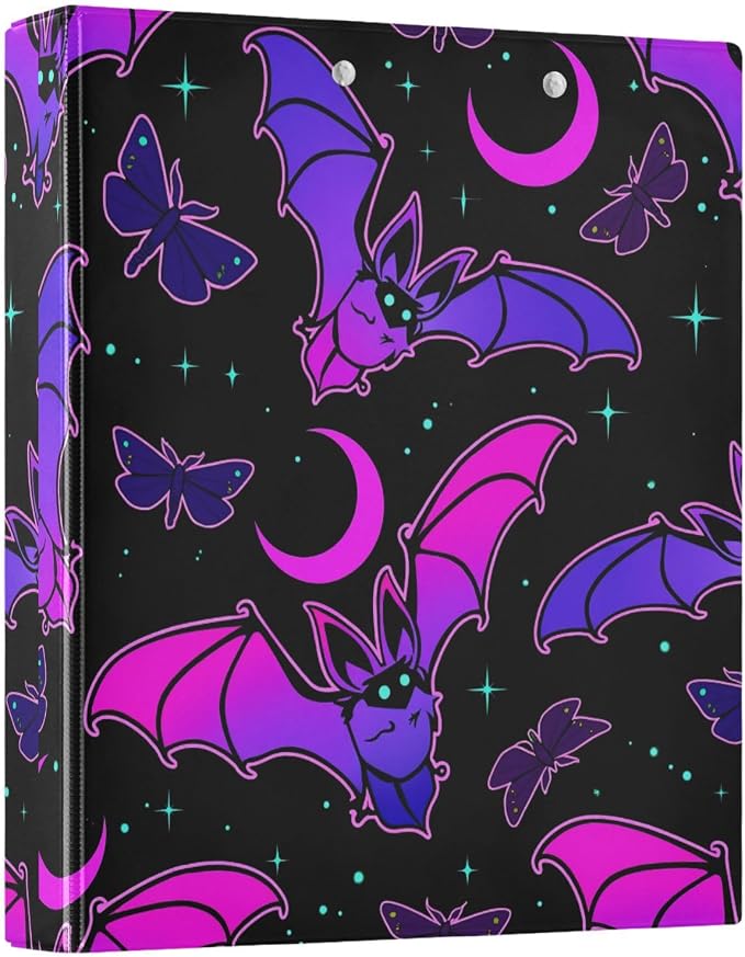 3 Ring Binder, Purple Bat Gothic File Folder Holds 200 Sheets File Storage for Women Men School Office Supplie