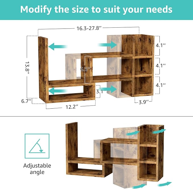 NUTIKAS Desk Shelves Desktop Organizer Shlef - Rustic Office Organization for Top of Desk Organizers and Accessories Corner Bookshelf Table Top Shelving Small Hutch Decorations for Office