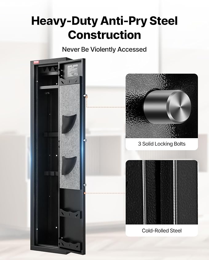 VEVOR Gun Safe, Heavy Duty Cold-Rolled Steel Rifle Cabinet with Fingerprint & Key, Large Long Gun Cabinet with Magazine and LED, Adjustable Racks for Rifles, Pistols, Shotgun(Assembly Required)