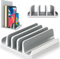 5- Slot Vertical Laptop Stand - Aluminum Laptop Stand Vertical for Desk - Fits MacBook Pro/Air, Surface, Mobiles & Gaming Laptops up to 17.3" - Heavy Duty Laptop Holder for Desk - (Silver)
