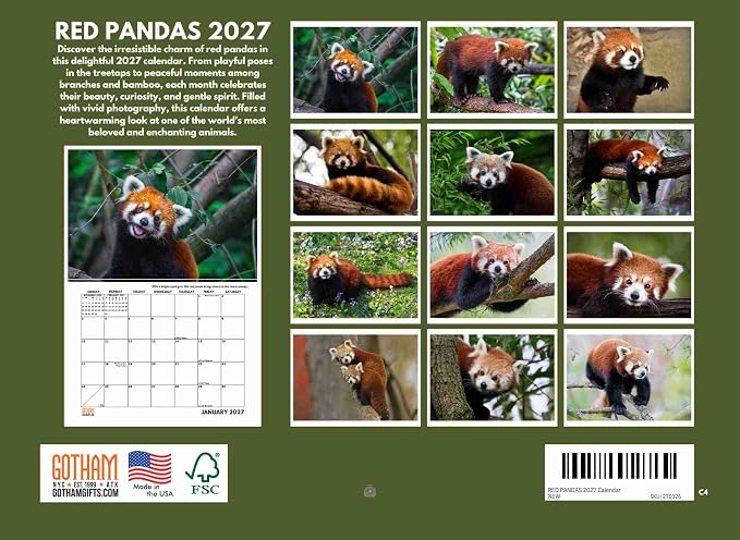 Red Panda Calendar 2027 Monthly Wall Calender 12 Month